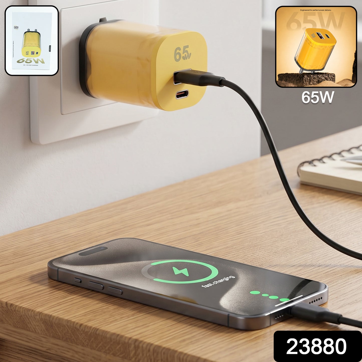 65W Fast Charger Adapter Dual Port USB A and Type C PD Wall Charger (1 Pc)