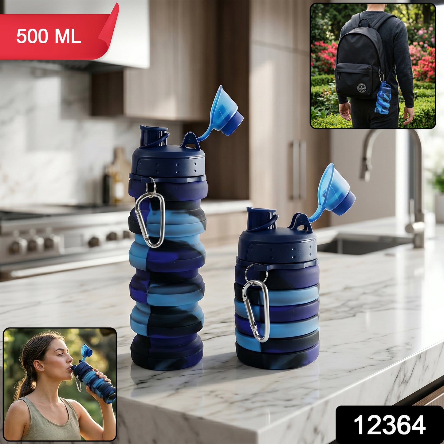 Colorful Collapsible Silicone Water Bottle – 500ml Travel-Friendly