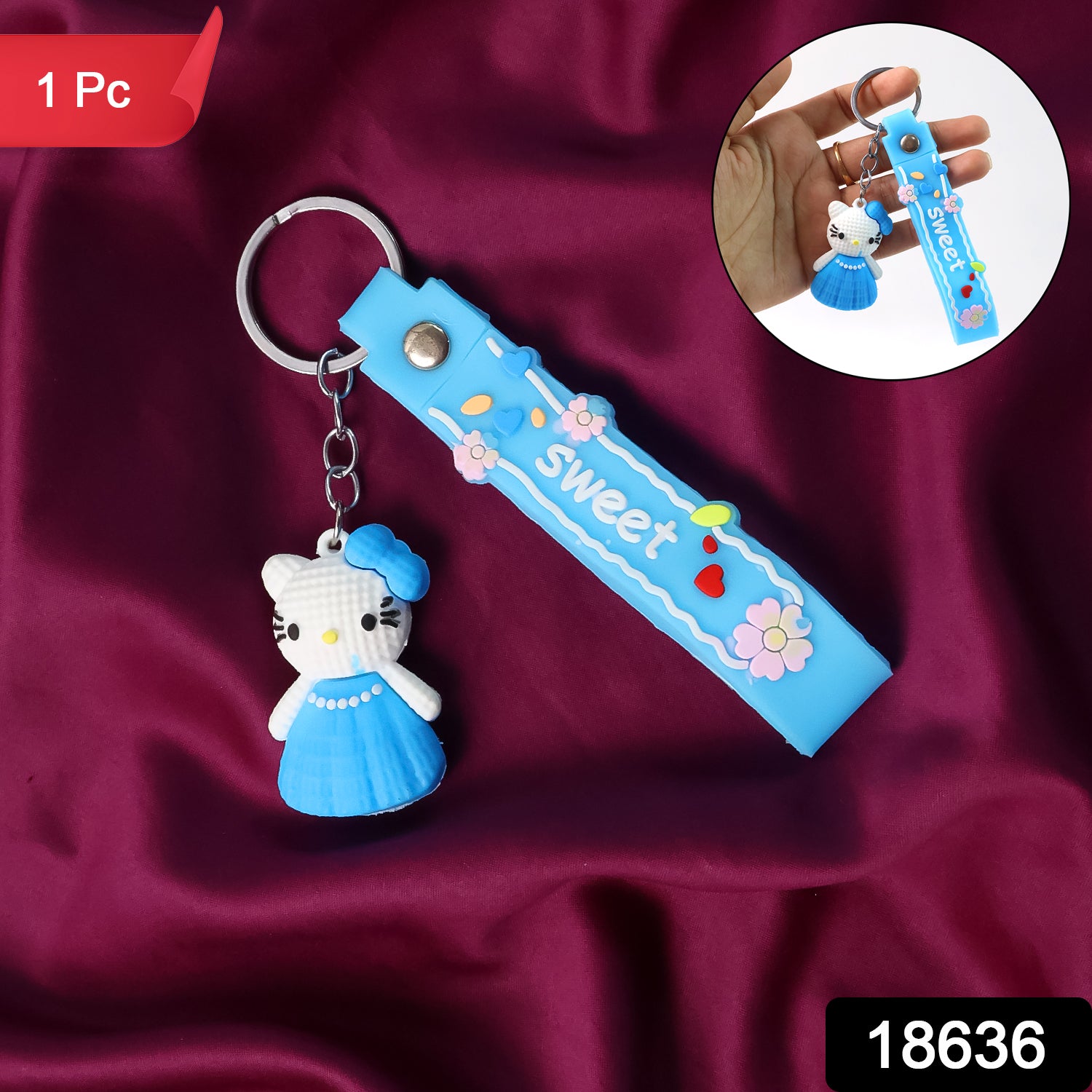Cute Cartoon Silicone 3D Key Chain with Metal Hook & Strap (Pack of 1)
