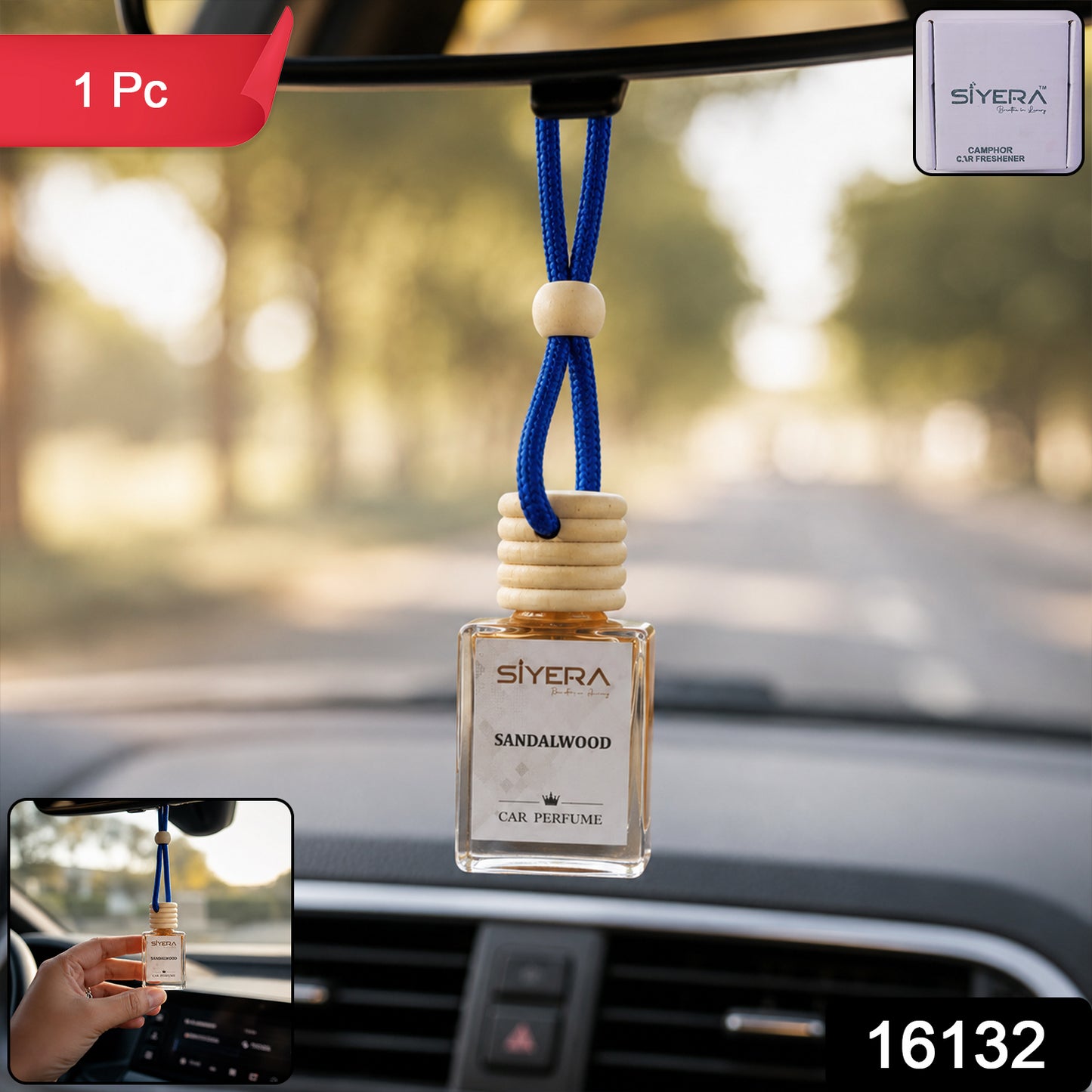 Sandalwood Car Perfume Hanging Air Freshener with Wooden Cap (1 Pc)