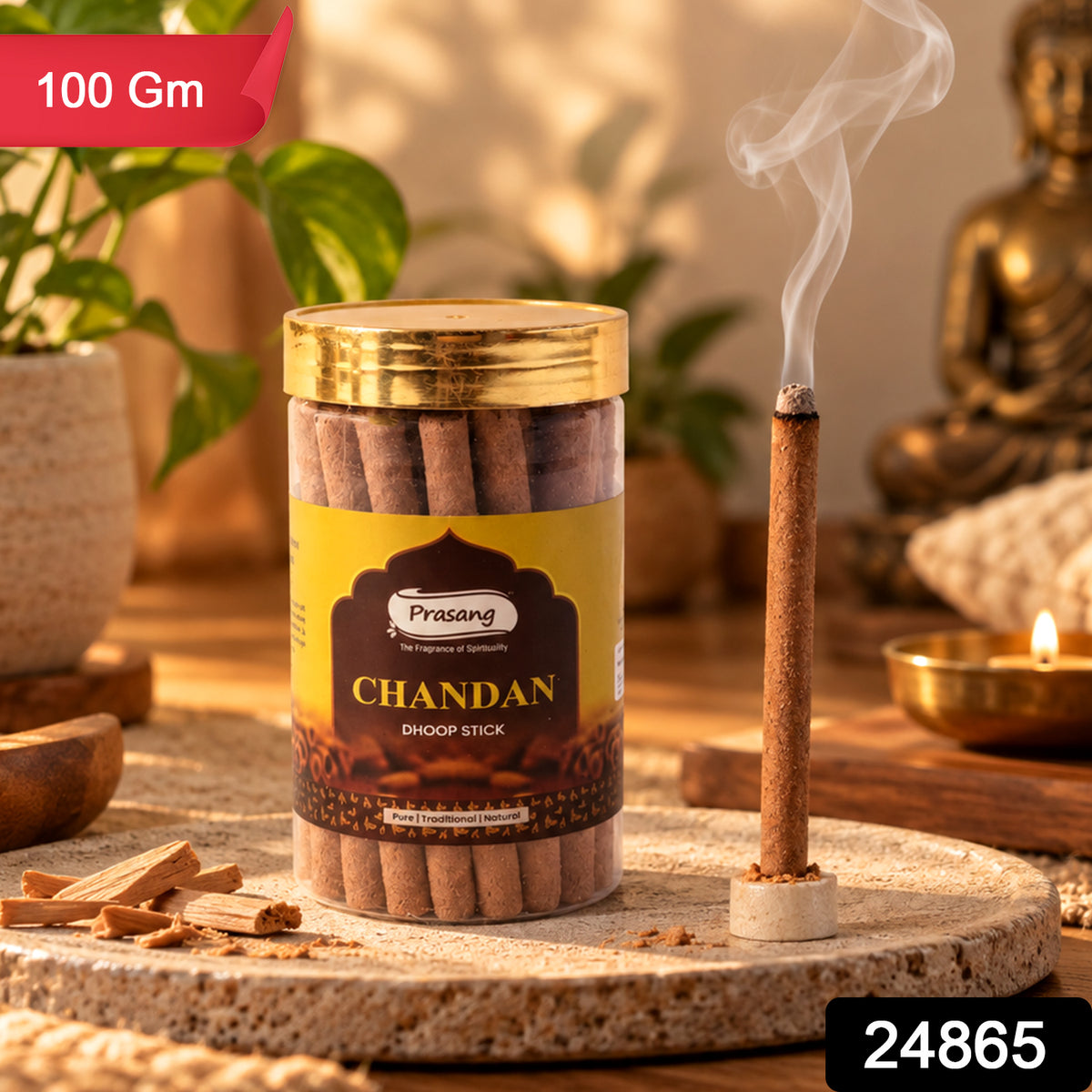 Chandan Dhoop Sticks Jar for Daily Puja Prayer and Home Fragrance Use (100 Gm)