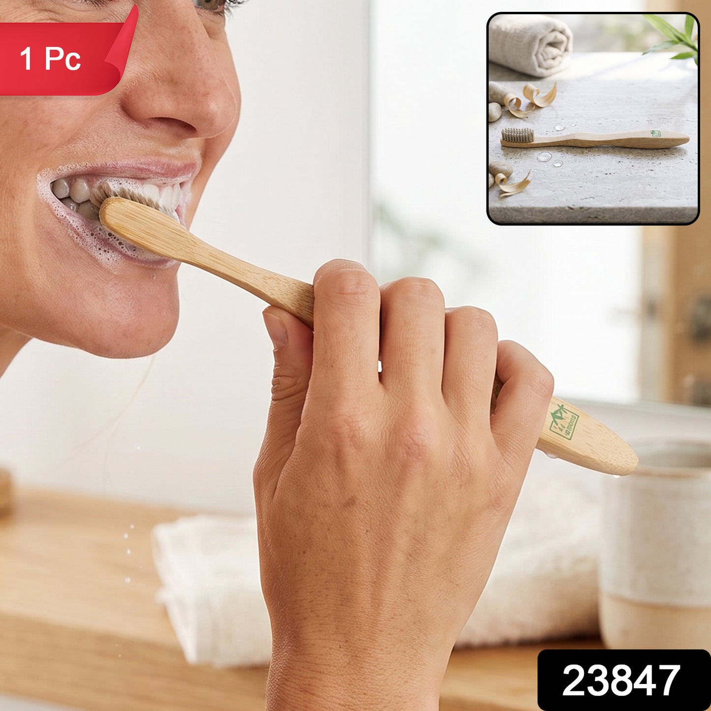 Soft Bristle Bamboo Toothbrush, Eco-Friendly Wooden Toothbrush for Travel (1 Pc)