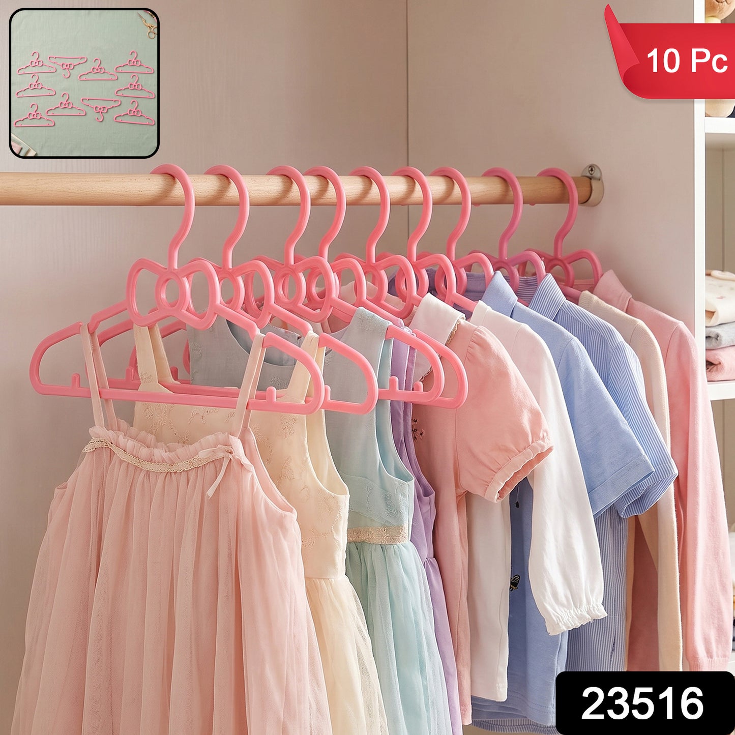 Kids Plastic Clothes Hangers Set, Cute Baby Wardrobe Hangers (10 Pcs Set)