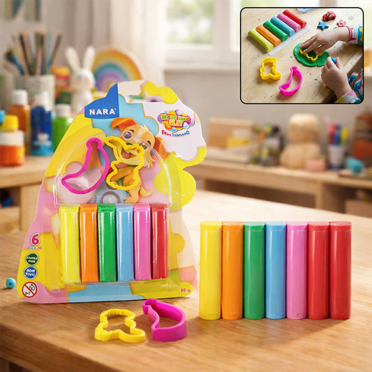 NARA 6 Color Modelling Clay Set with Shape Cutters ā Kids DIY Creative Play Dough Kit (50 Gm)