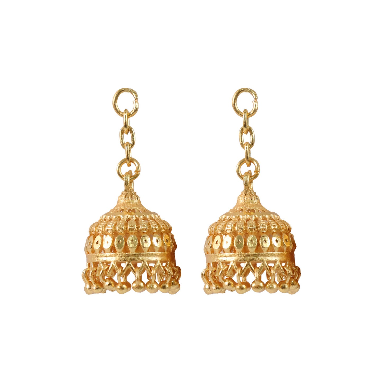 Traditional Gold-Finish Pearl Drop Jhumka with Classic Dome Design
