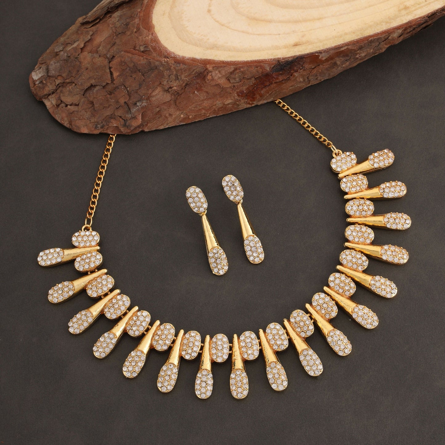 Modern Gold-Toned American Diamond Tassel Necklace Set