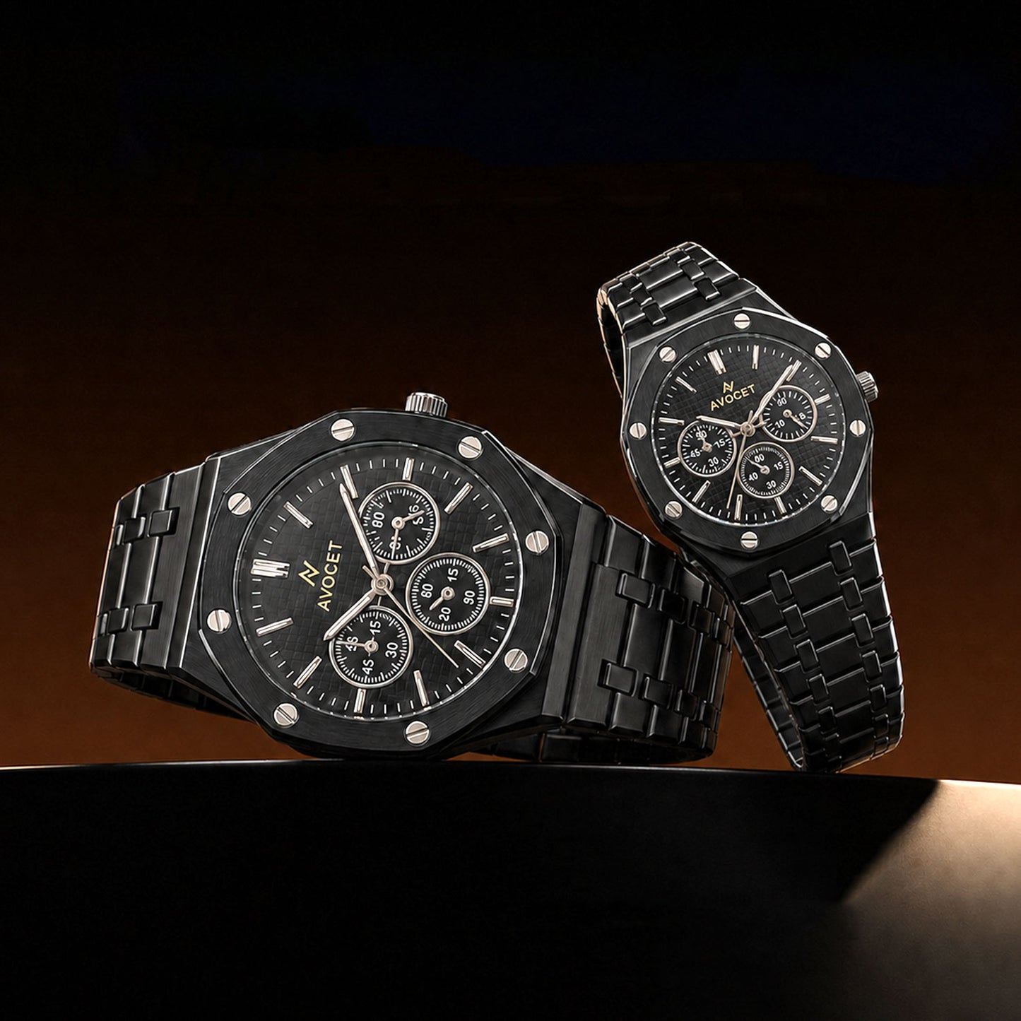 Black Dial Stainless Style Couple Watch Set with Matching Analog Design for Men Women