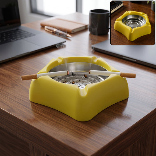 Heat resistant silicone ashtray with stainless steel inner tray