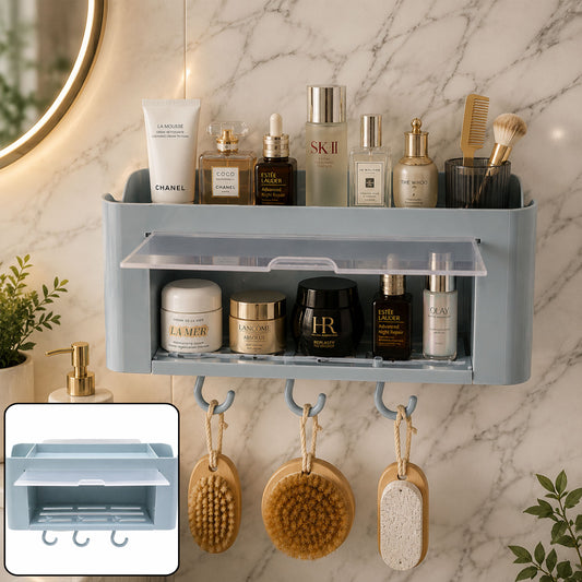 Wall mounted storage organizer shelf hooks