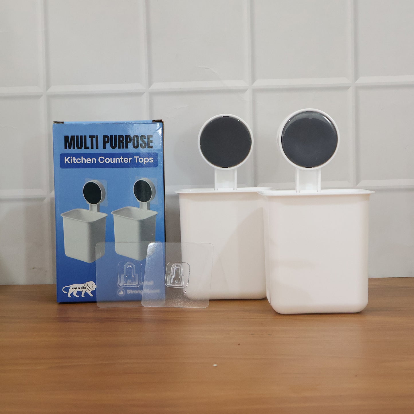 Wall Mounted Plastic Toothbrush Holder with Adhesive Installation (2 Pc)