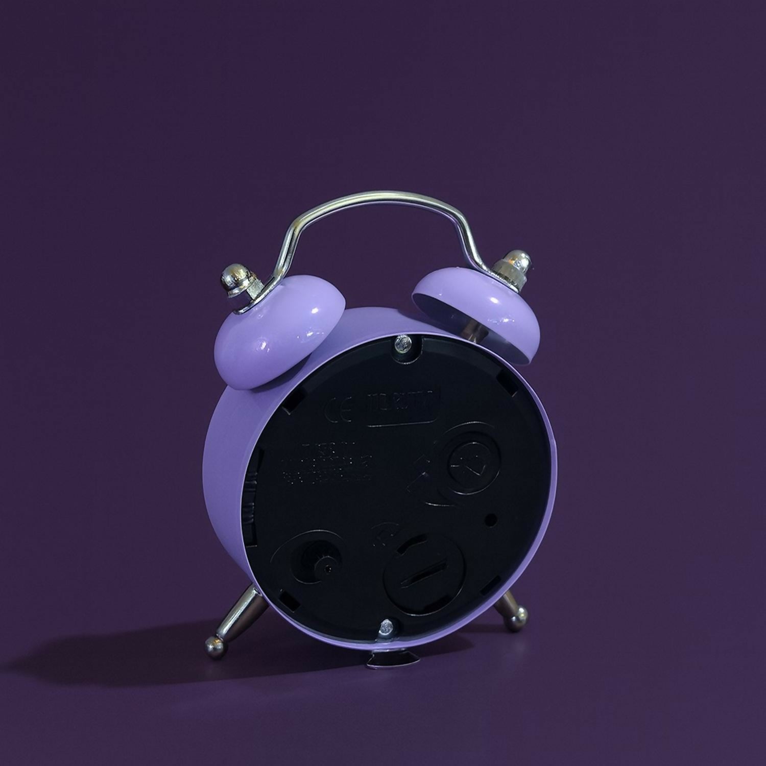 Mini Twin Bell Alarm Clock – Compact Retro Style Purple Metal Table Clock with Loud Alarm, Battery Operated Analog Bedside Desk Clock for Kids, Students & Home Décor