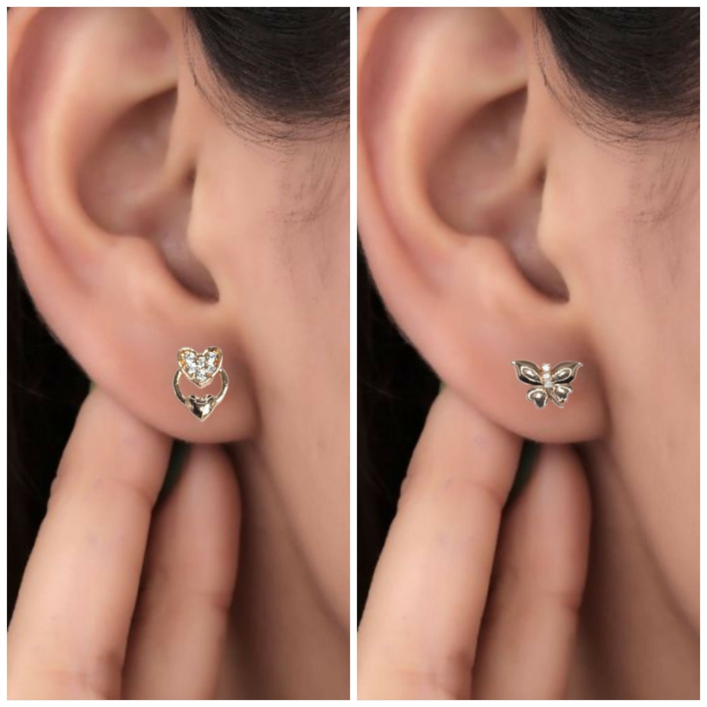 Rose Gold Heart & Butterfly Stud Earrings Set for women and girls Combo Pack of 2
