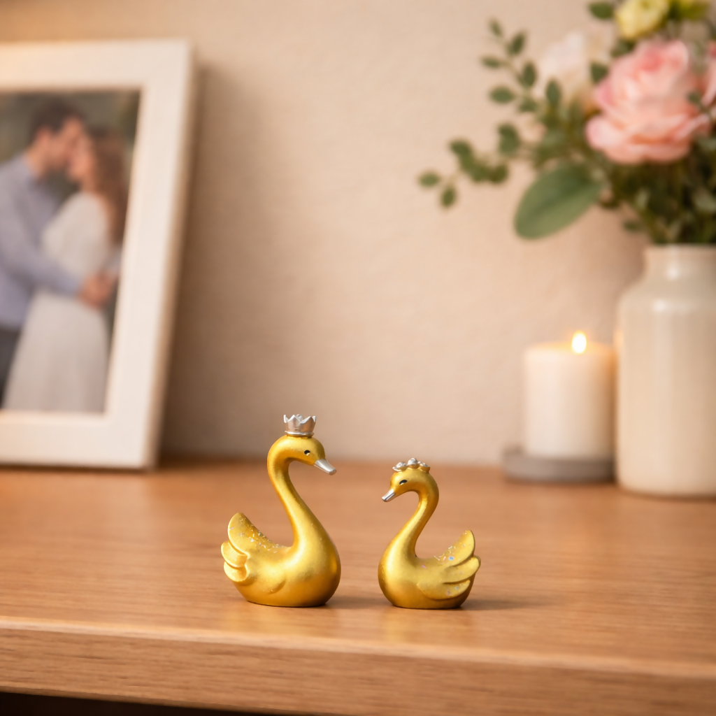 Royal Golden Swan Couple Showpiece – Romantic Home & Gift Decor