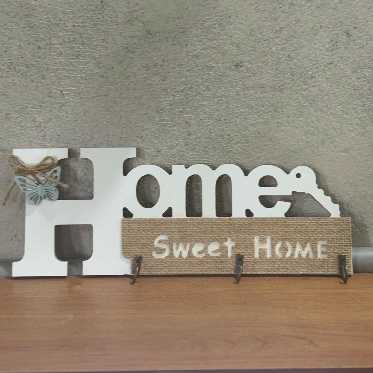 Home Sweet Home Wooden Key Holder for Wall | Decorative Wall Hanging Key Stand with Hooks | Modern Rustic Wooden Key Organizer for Keys, Car Keys & Accessories | Entryway Home Decor Gift