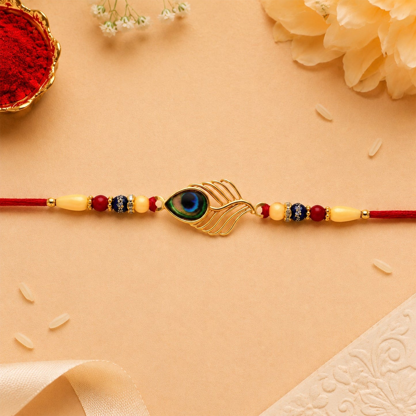 Peacock Rakhi Beaded Design for Brothers, Handcrafted (5pcs)