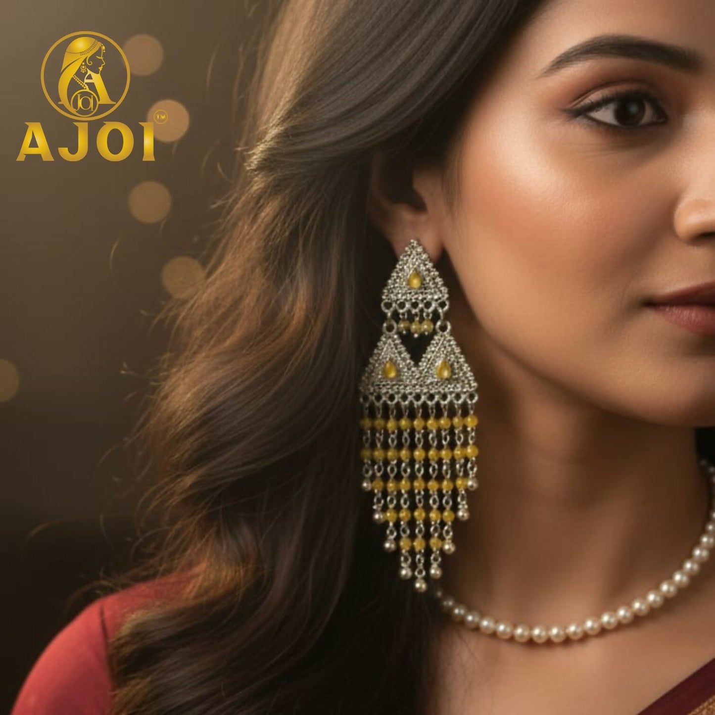 Sunshine Yellow Drop Silver Statement Earrings with Elegant Designer Finish