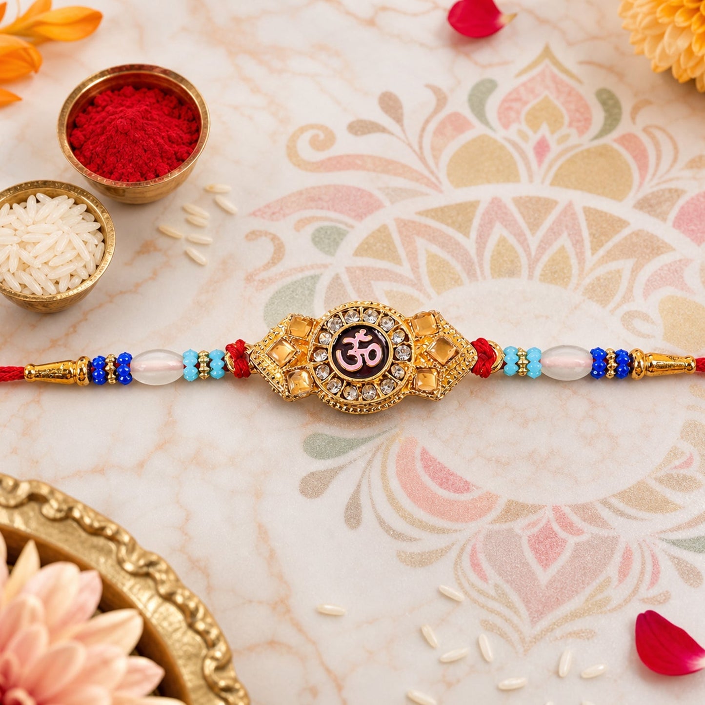 Om Symbol Rakhi for Brother Stone Studded Traditional Design (10pcs)