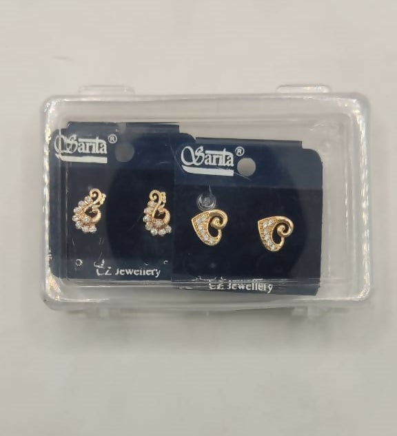 Gold-Plated Heart & Swirl Diamond Look Stud Earring Set for women & girls Combo Pack of 2