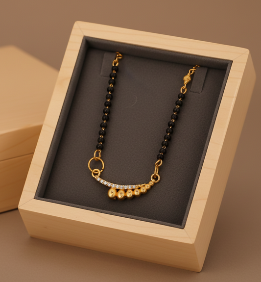 Gold-Plated AD Mangalsutra with Black Beaded Chain