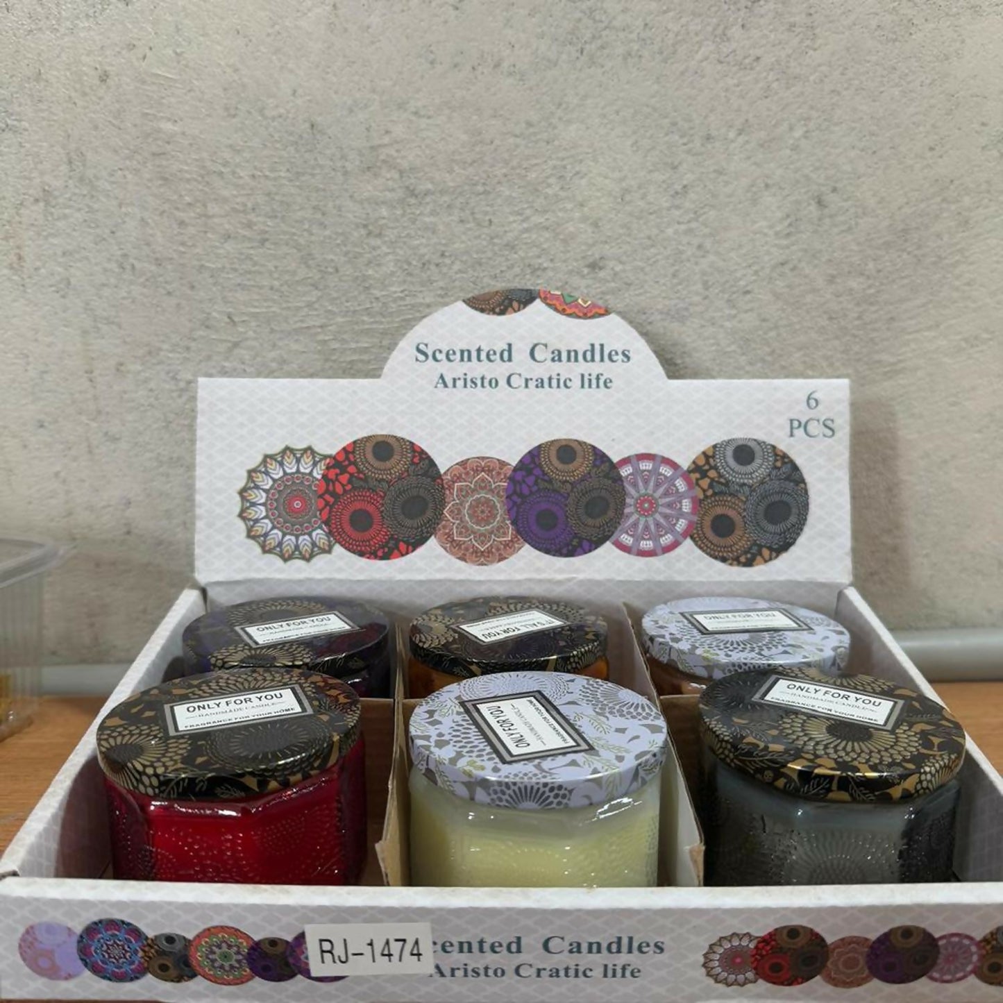 Luxury Set of 6 Scented Glass Jar Candles with Decorative Printed Lids – Aromatherapy Wax Candles Gift Pack for Home Décor, Relaxation, Spa & Gifting (Multicolor, Assorted Fragrances)