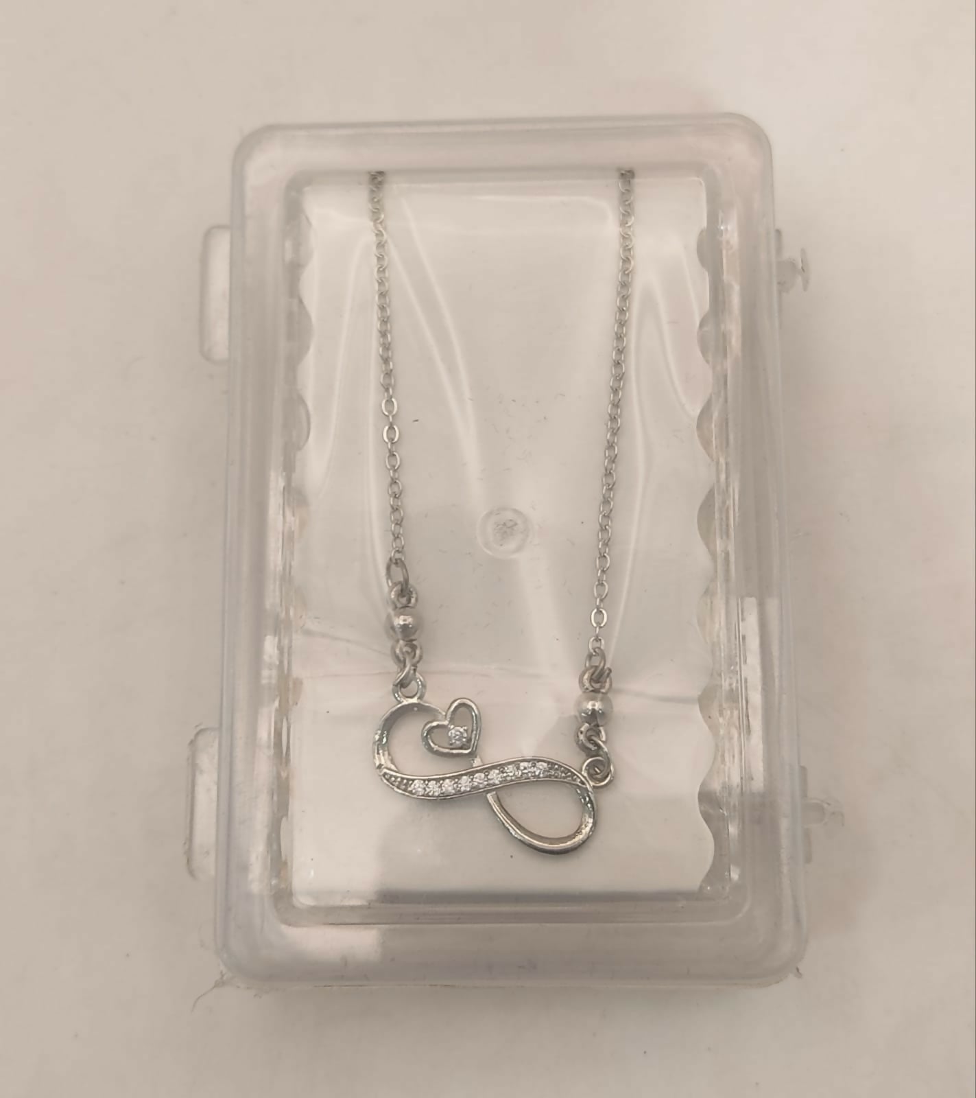 AD Infinity & Heart Silver Tone Pendant Necklace for Women