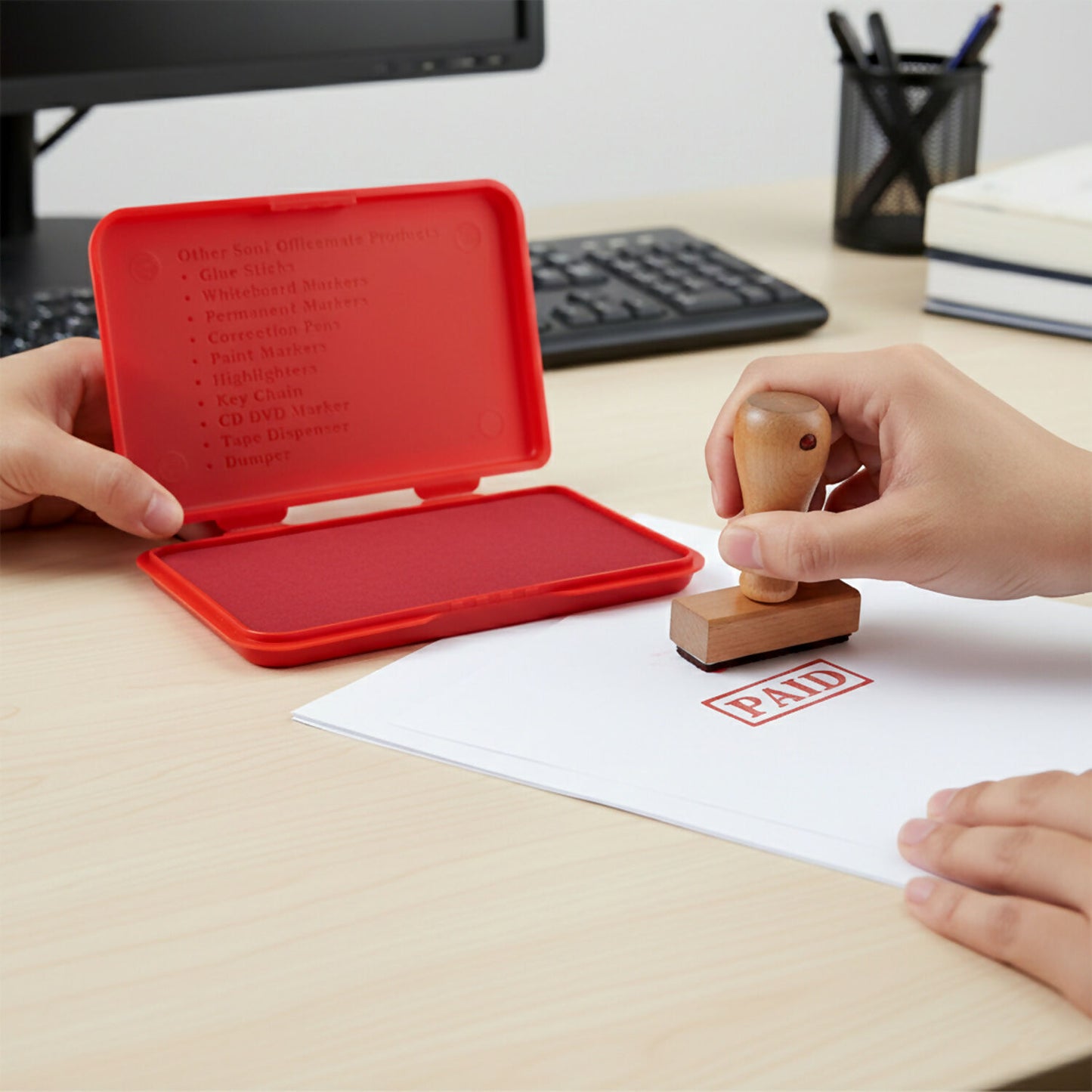 Officemate Small Stamp Pad Feather Touch Red Ink Long-Life Micro Cellular Foam (88cm x54cm)