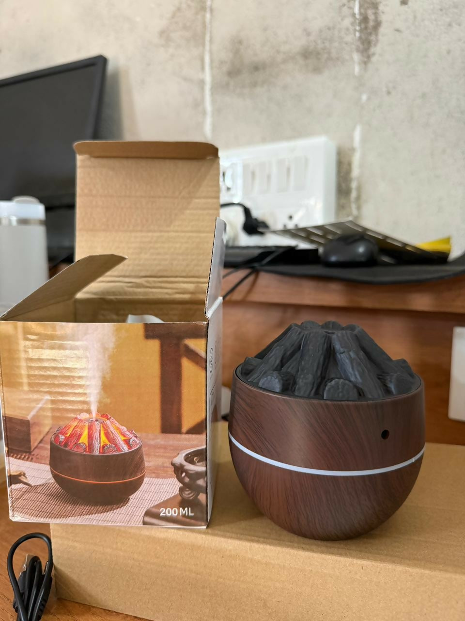 Brown Volcano Flame Humidifier LED Mist Diffuser for Home Desk Decor