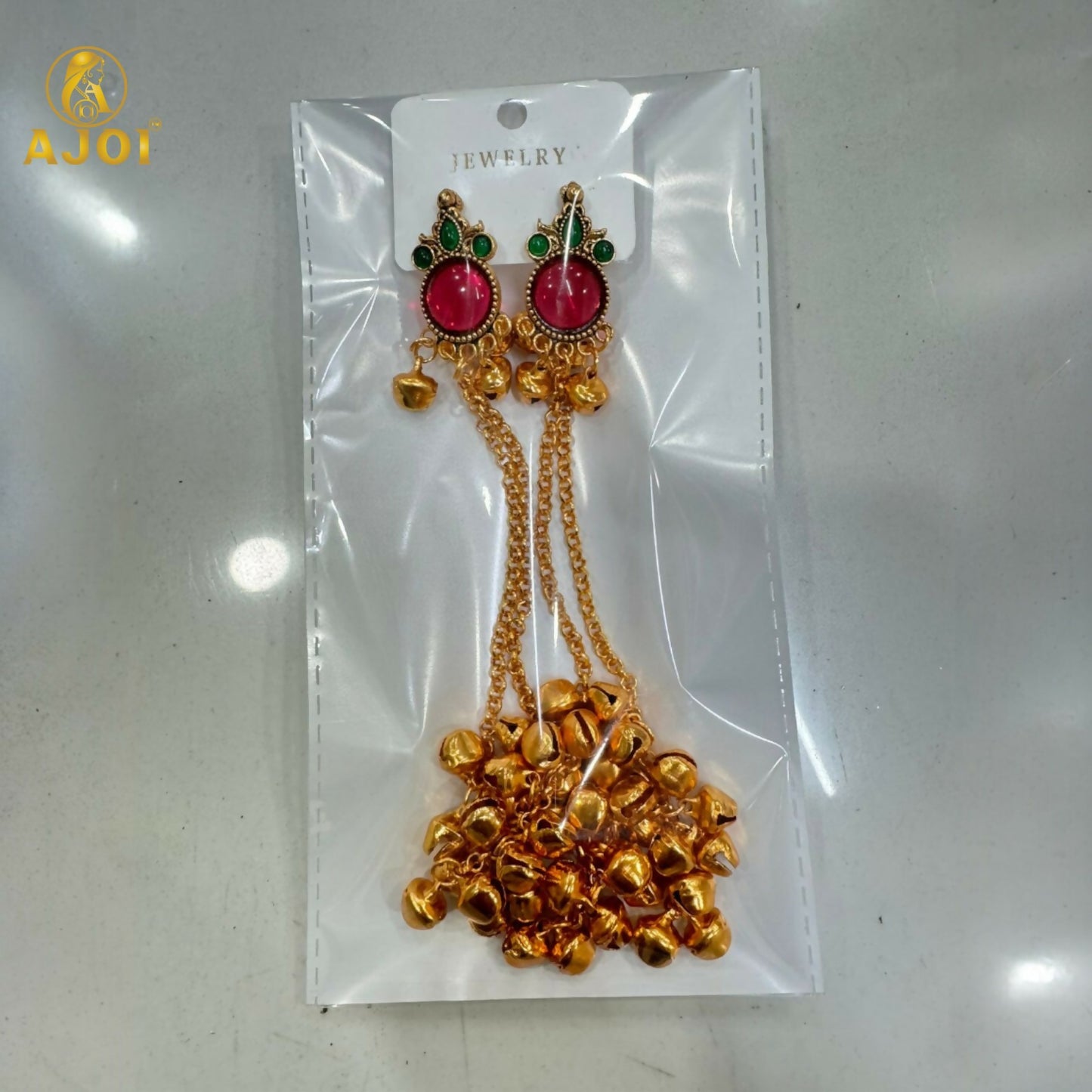 Regal Kashmiri Ghunghroo Danglers with Pink Chip Detailing