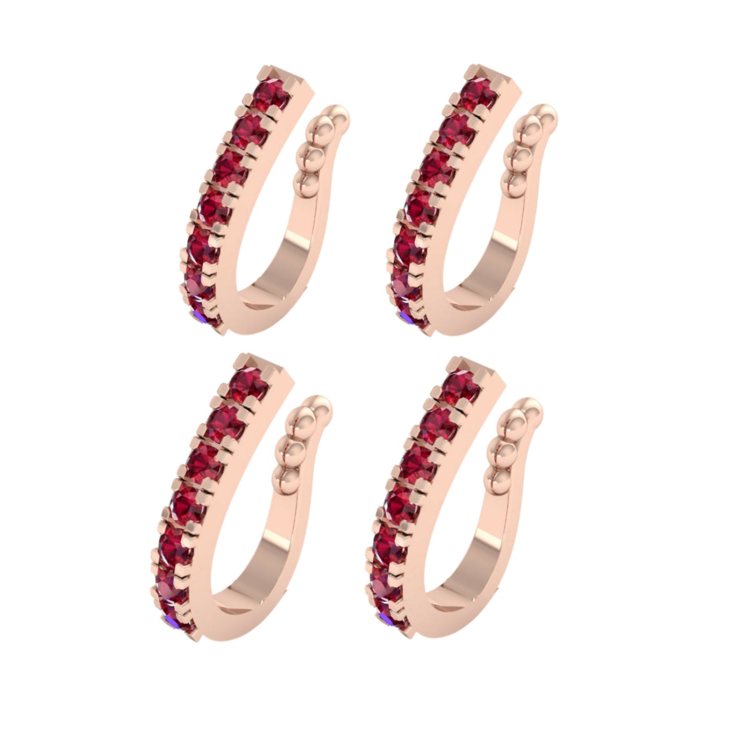 Rose Gold Pink CZ Double Row Non-Pierced Nose Cuff/Ring Combo Pack of 4
