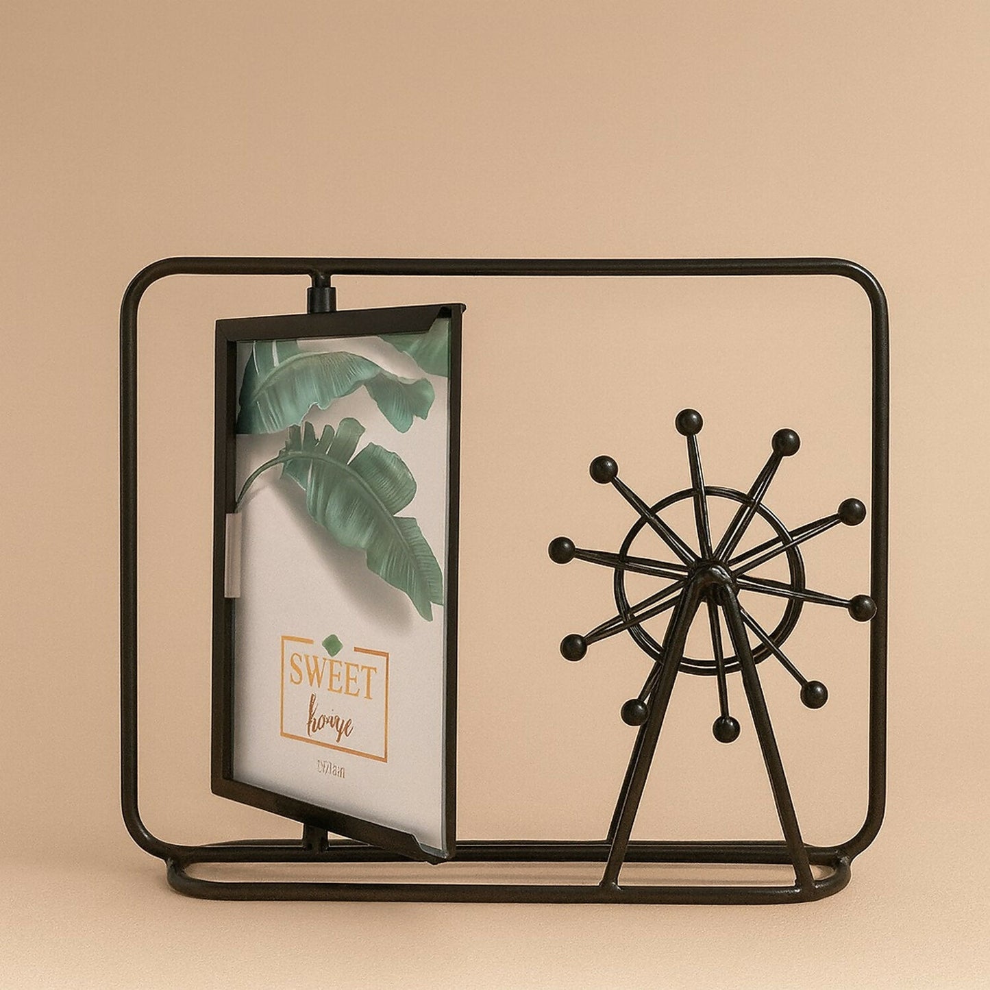 Premium Ferris Wheel Style Metal Photo Frame | Creative 4x6 Inch Rotating Picture Display Stand for Home & Office Décor | Modern Industrial Tabletop Photo Holder for Living Room, Bedroom & Gifting