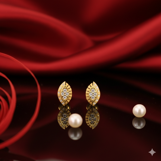 Gold Plated AD Marquise Stud Earrings | Daily Wear Traditional for women and girls