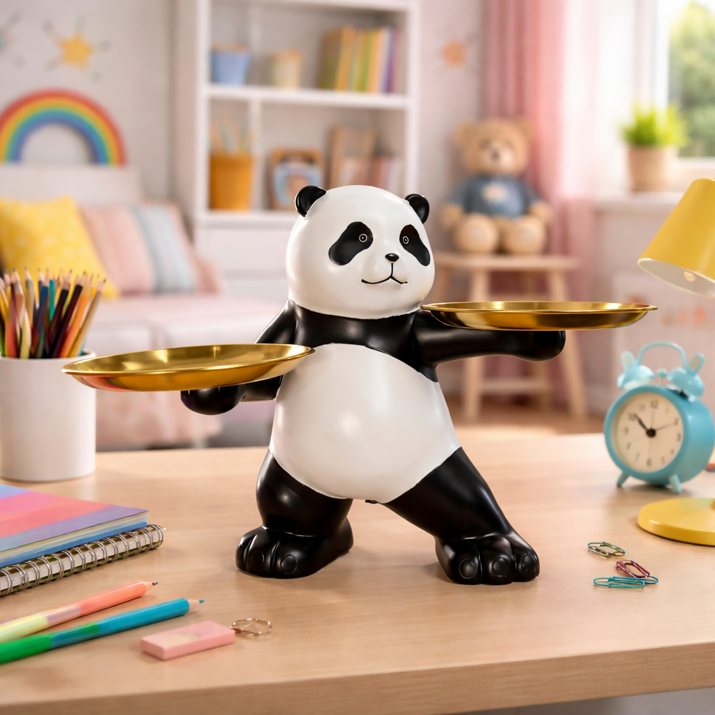 Panda Tray Holder with Dual Plates Decorative Showpiece Stand