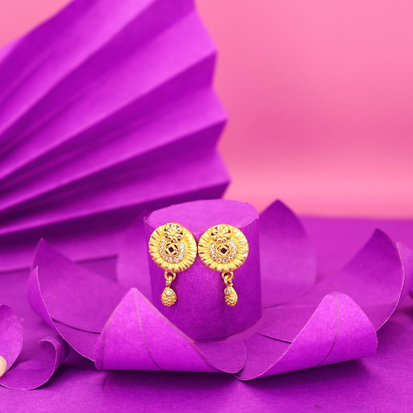 Gold Plated Round Stud Earrings with AD for women and girls