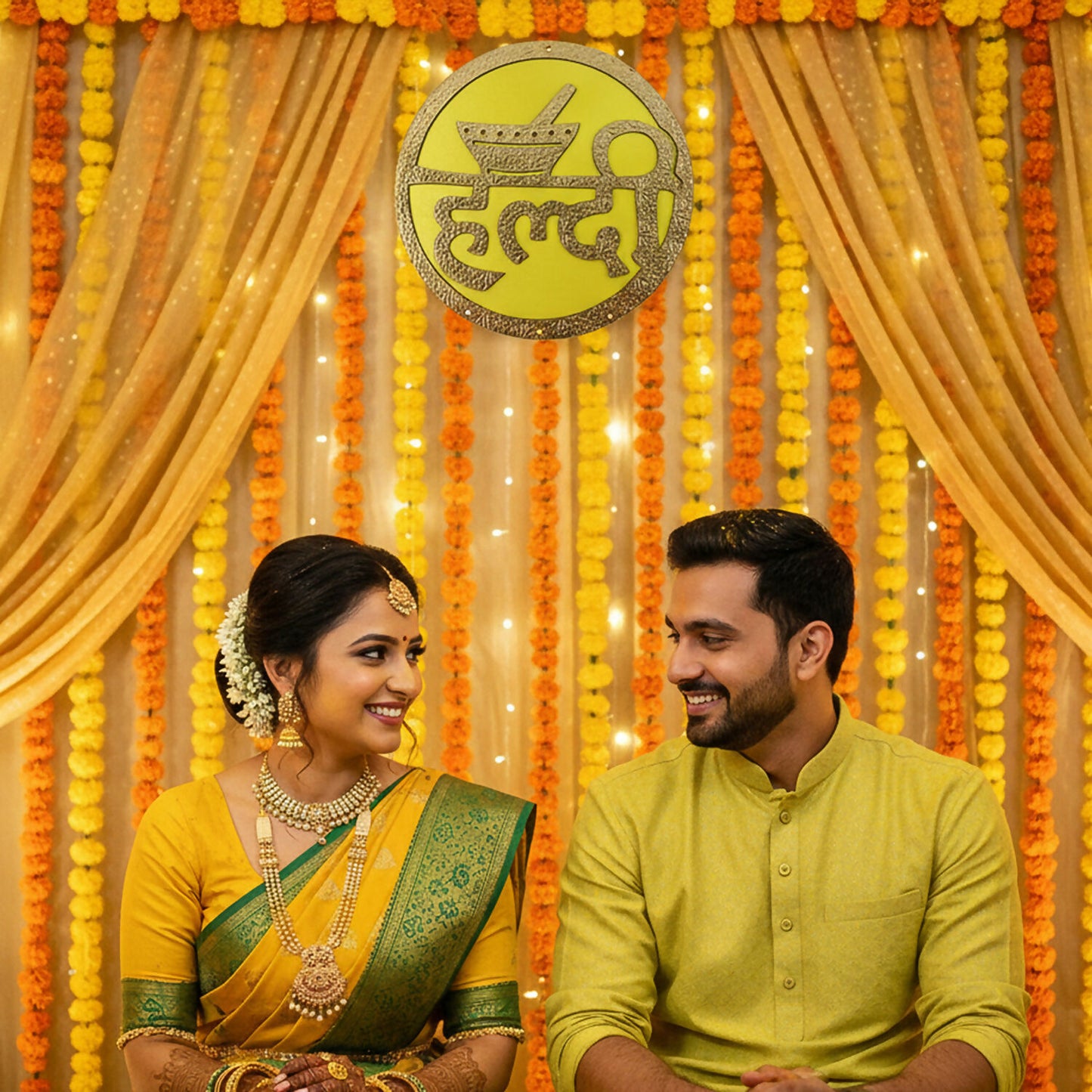 Haldi Ceremony Wall Hanging | Bright Yellow & Red Traditional Wedding Decor