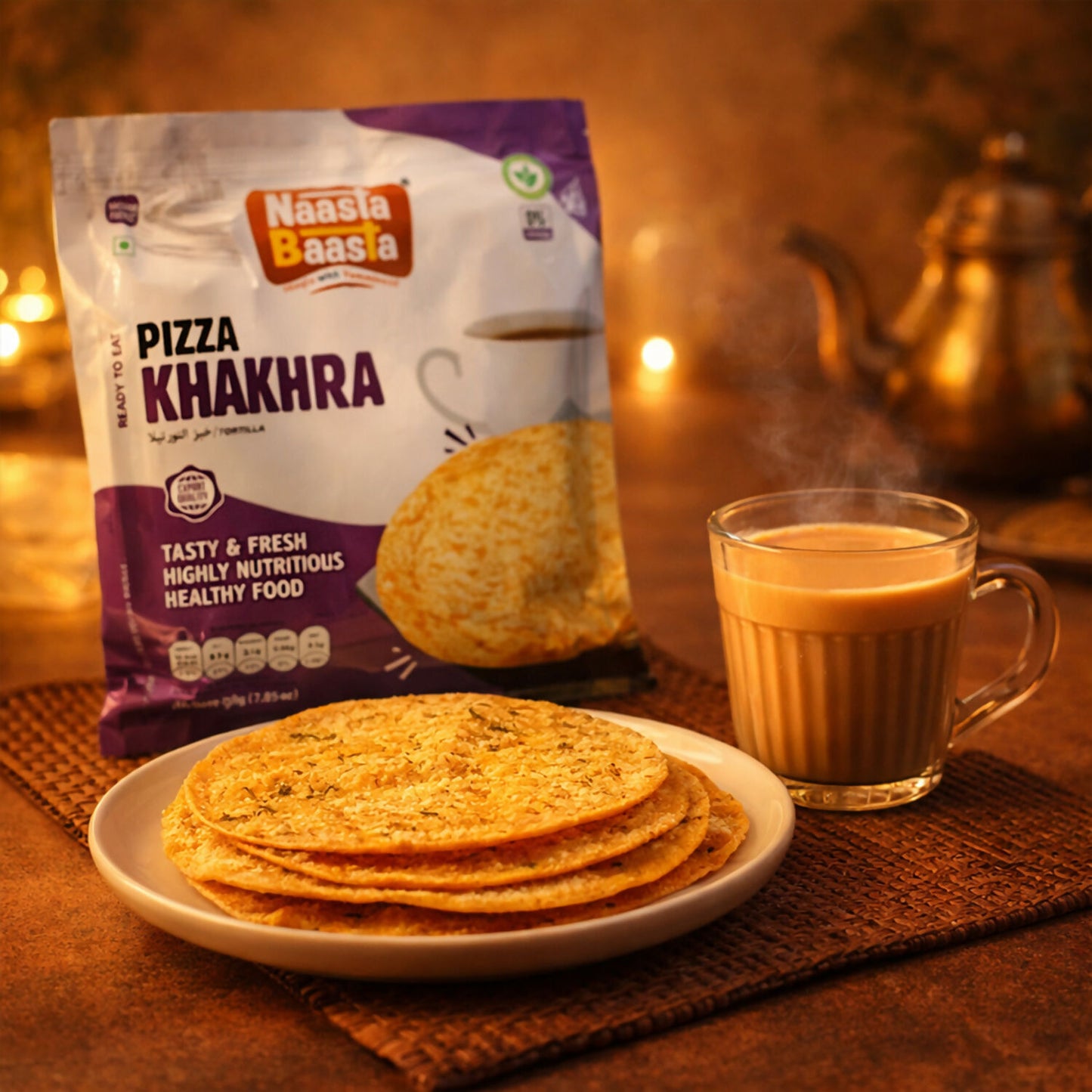 Naasta Baasta Pizza Khakhra Crispy & Cheesy Whole Wheat Ready to Eat Snack (200gm)