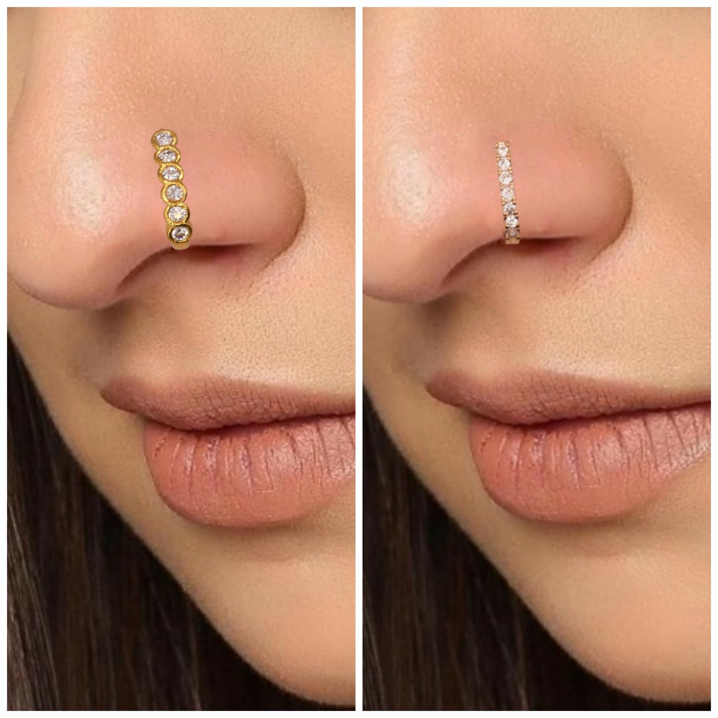 CZ Studded Gold & Rose Gold Non-Piercing Nose Cuff Combo Pack of Combo Pack of 2