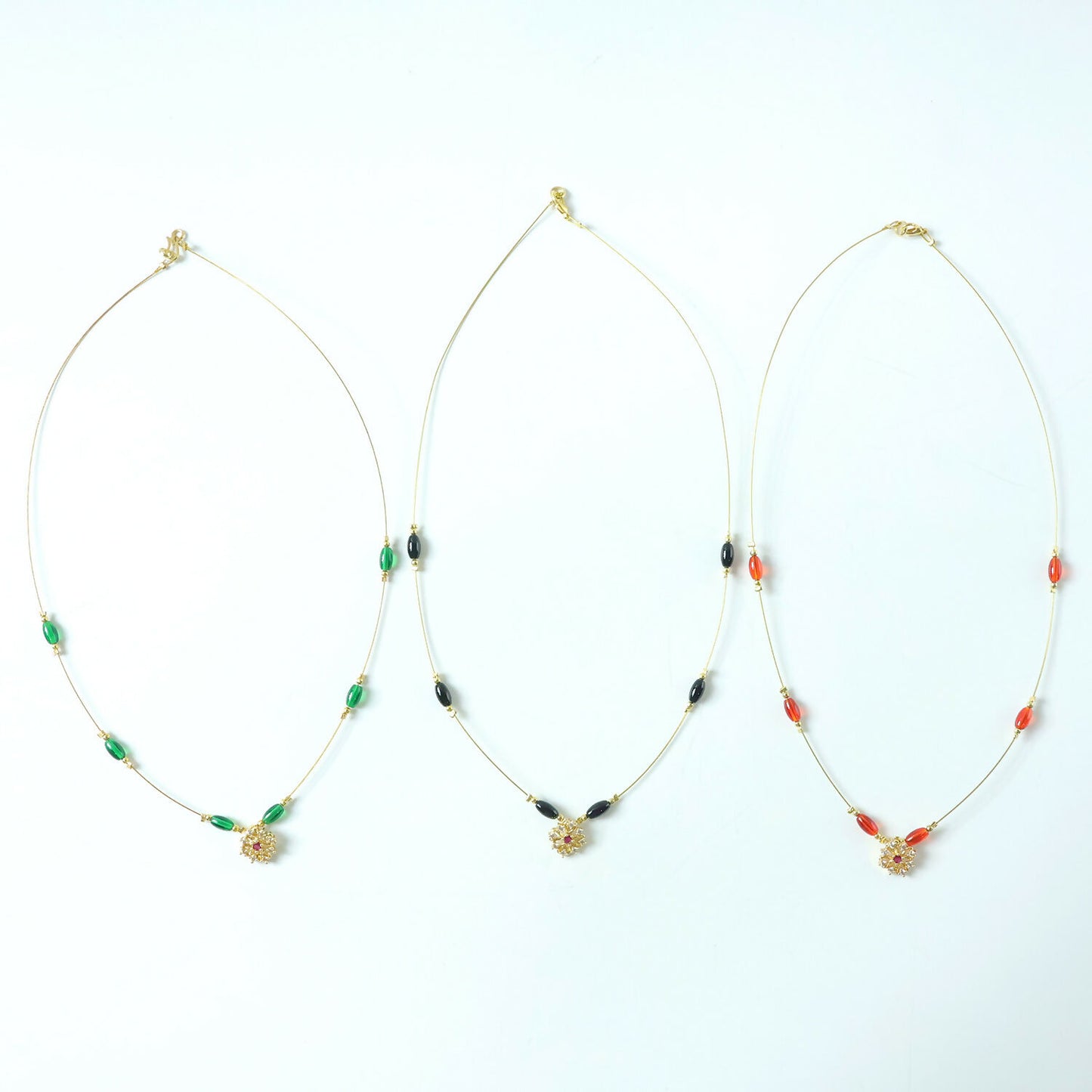 Classic Multicolor Bead Necklace with Floral Drop Pendant