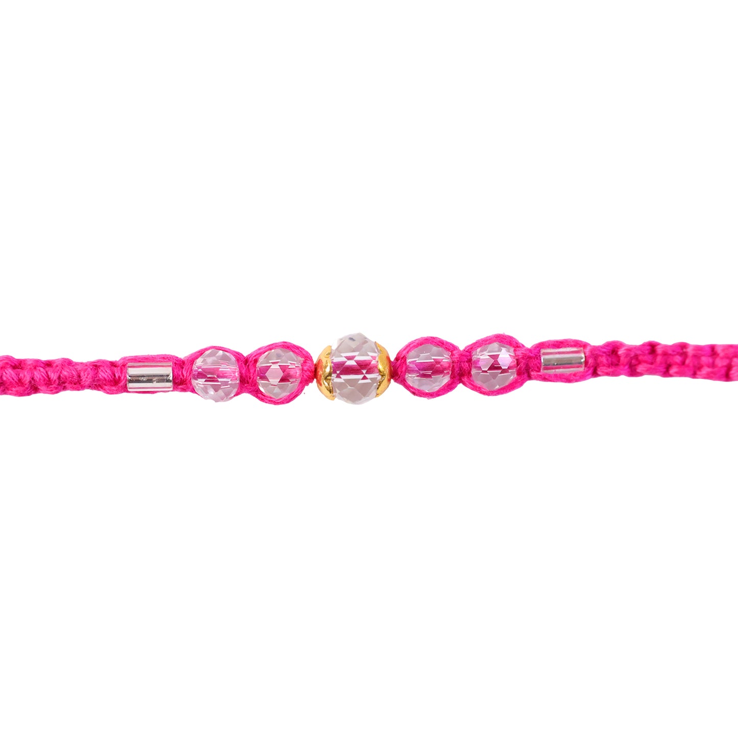 Pink Beaded Rakhi with Rose-Toned Sparkling Crystal Stones