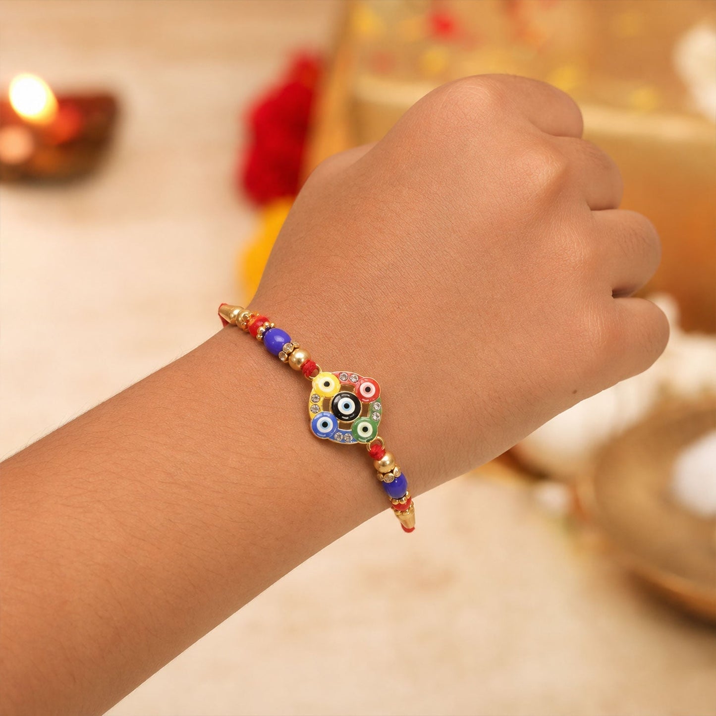 Evil Eye Rakhi for Brother Beaded Traditional Design (5pcs)