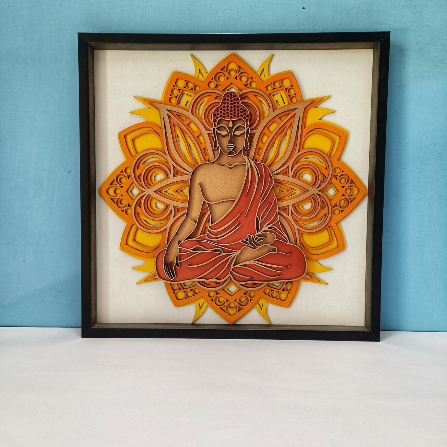 Handcrafted Wooden Buddha Wall Art – Multi-Layer 3D Wall Frame | Peaceful Mandala Design | Spiritual Home Decor Gift | Handmade Indian Artwork