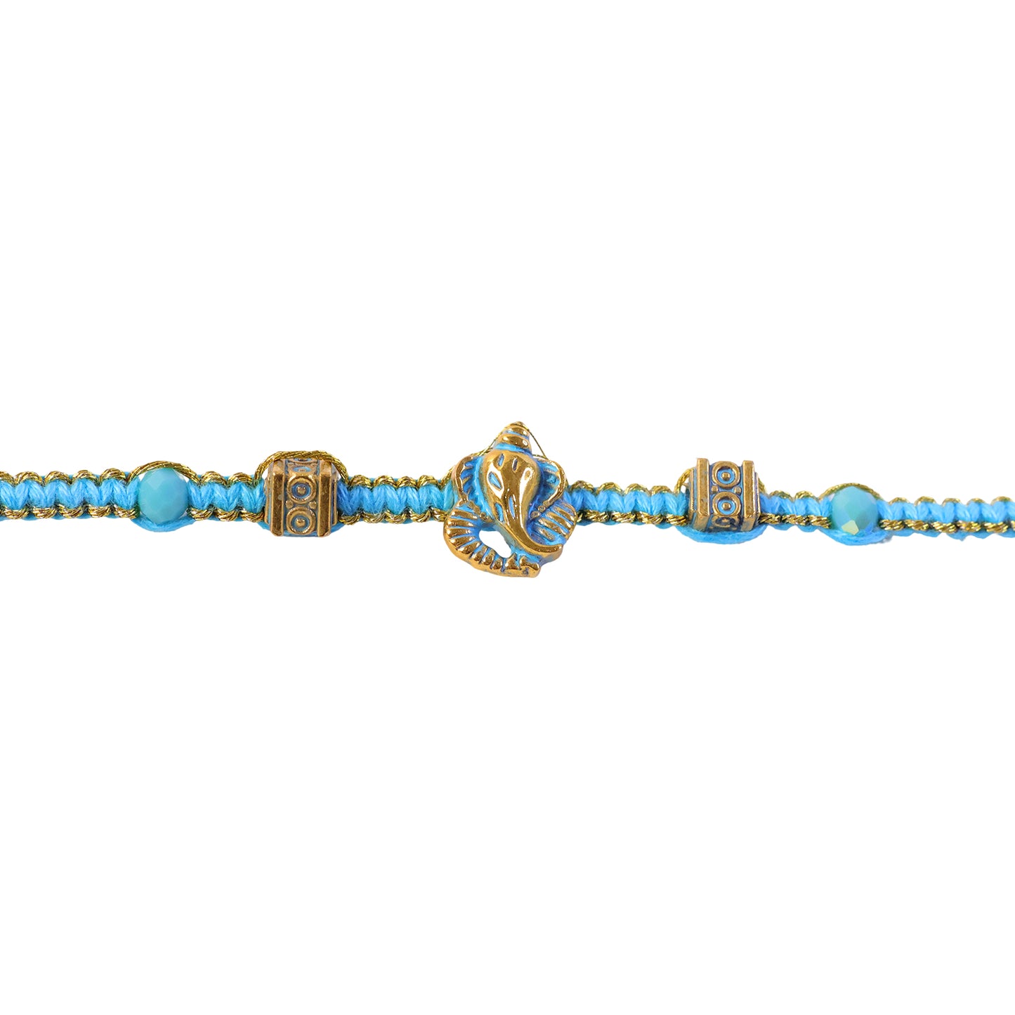 Turquoise Center Designer Rakhi with Gold Tone Detail and Elegant Bracelet Beauty