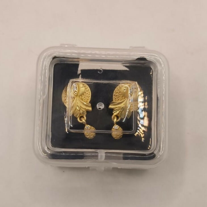 Elegant gold tone matte floral drop earrings with textured bead hangings for women
