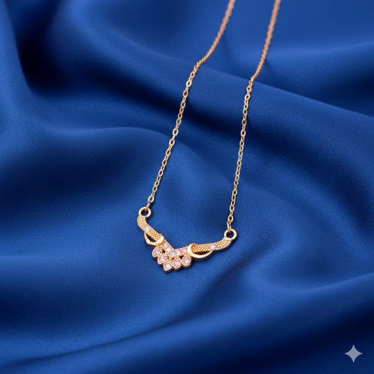 Gold Plated AD Floral Cluster V-Pendant Chain Necklace For women and girls