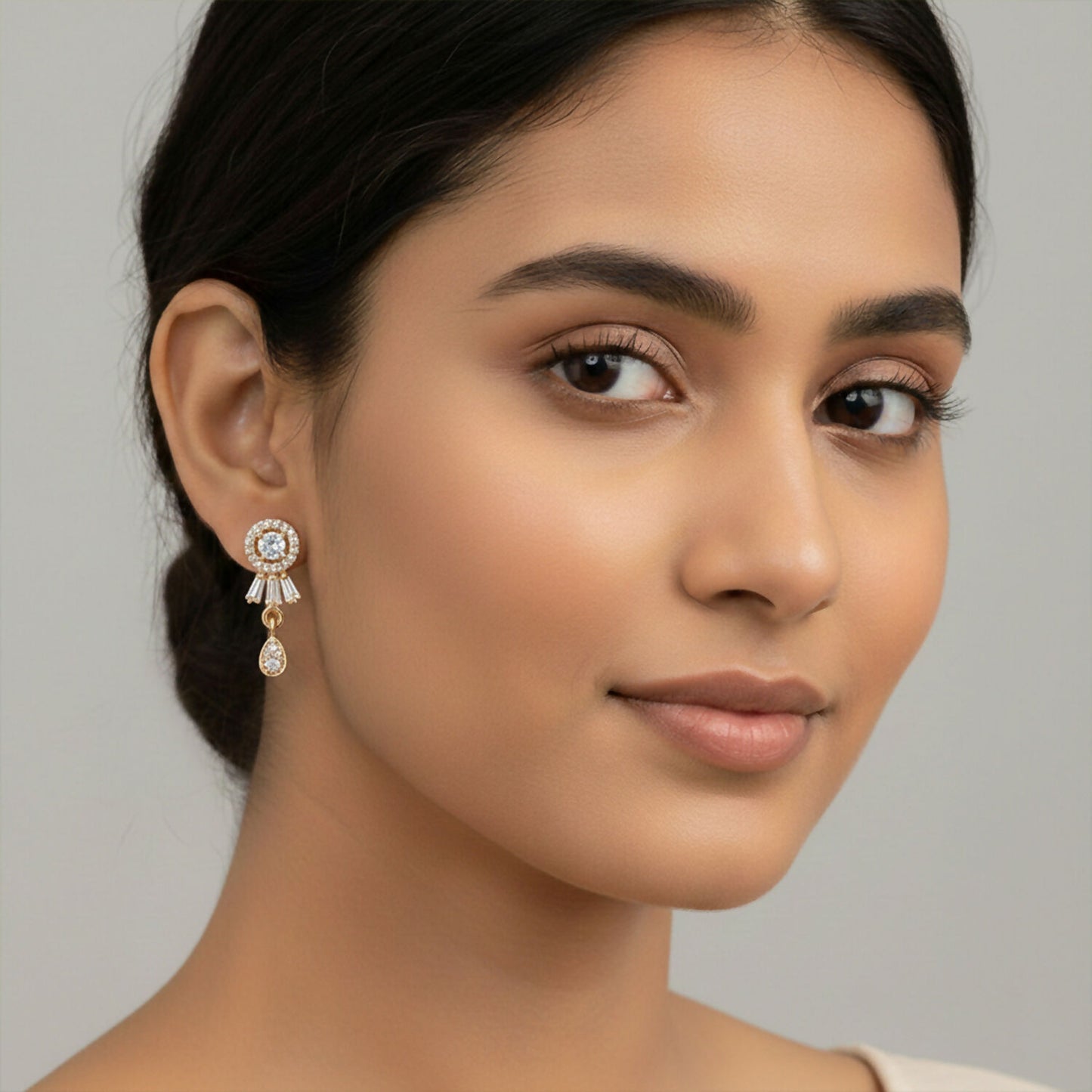 Floral Crystal Drop Earrings with Gold Finish for Festive & Party Wear