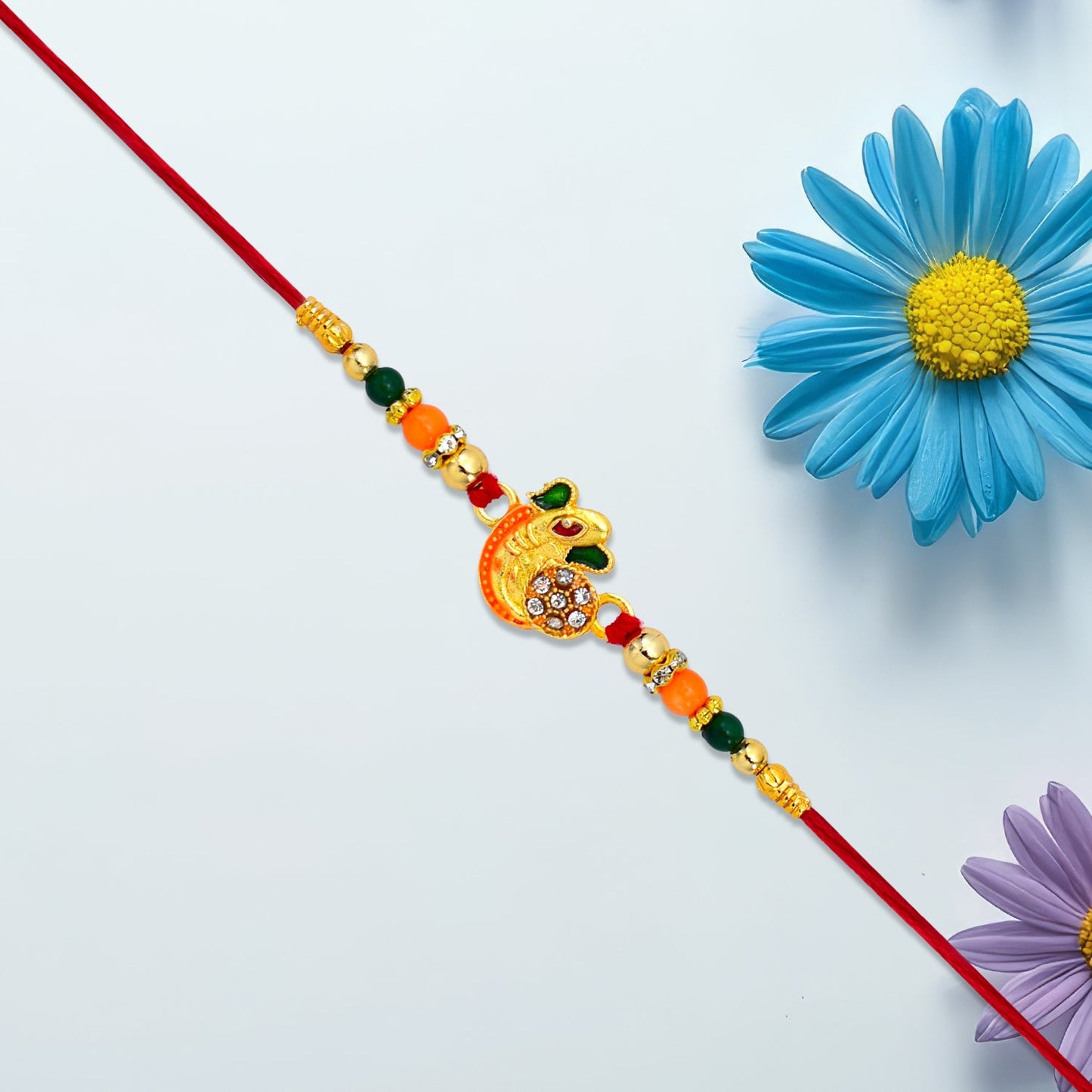 Om Rakhi for Brother Traditional Multicolor Beads on Red Thread (10pcs)
