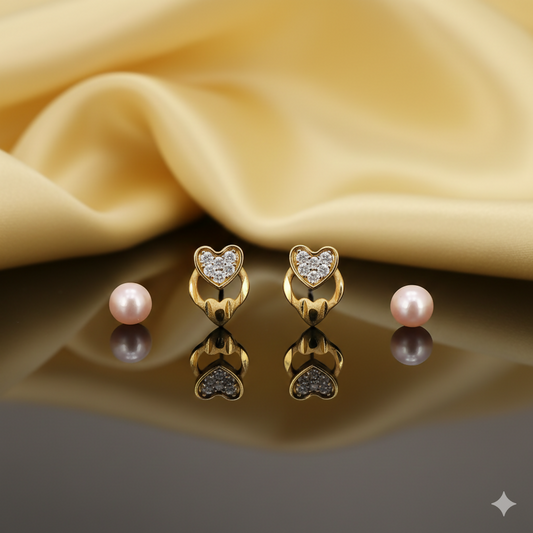 Heart Halo Stud Earrings | Gold Plated AD Daily Use for women and girls