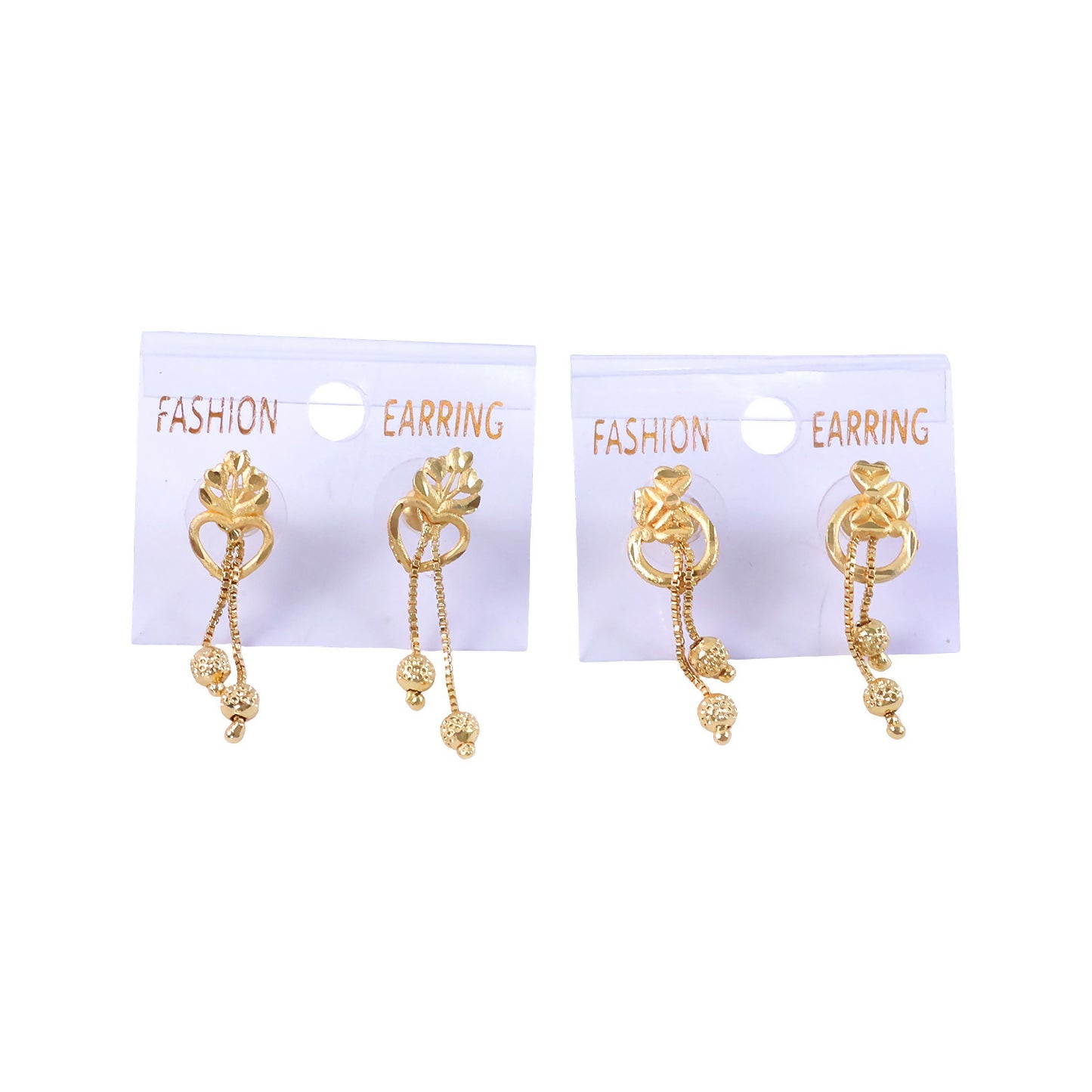 Royal Bloom Heart Drop Earrings with Triple Chain Gold Beads – Floral Statement Jewelry (2 Pair)