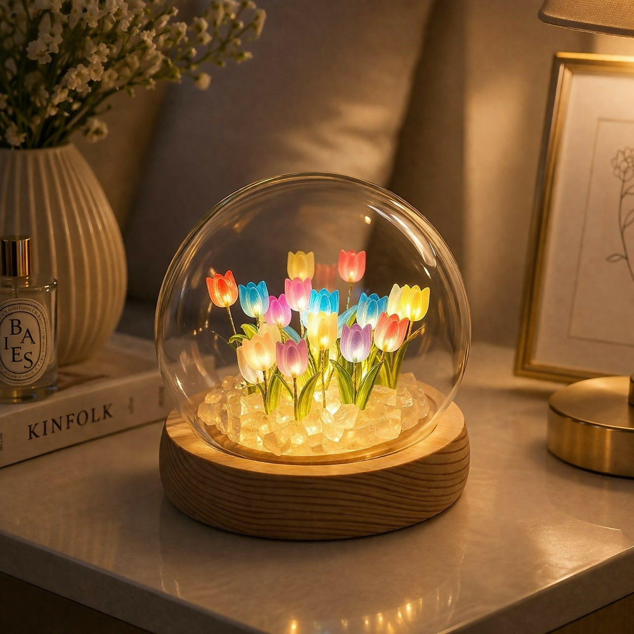 DIY Tulip Night Light Kit LED Glass Dome Decorative Table Lamp