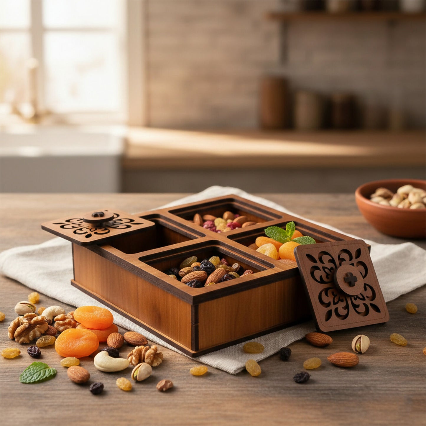 Premium Square Decorative Dry Fruit & Mukhwas Storage Box