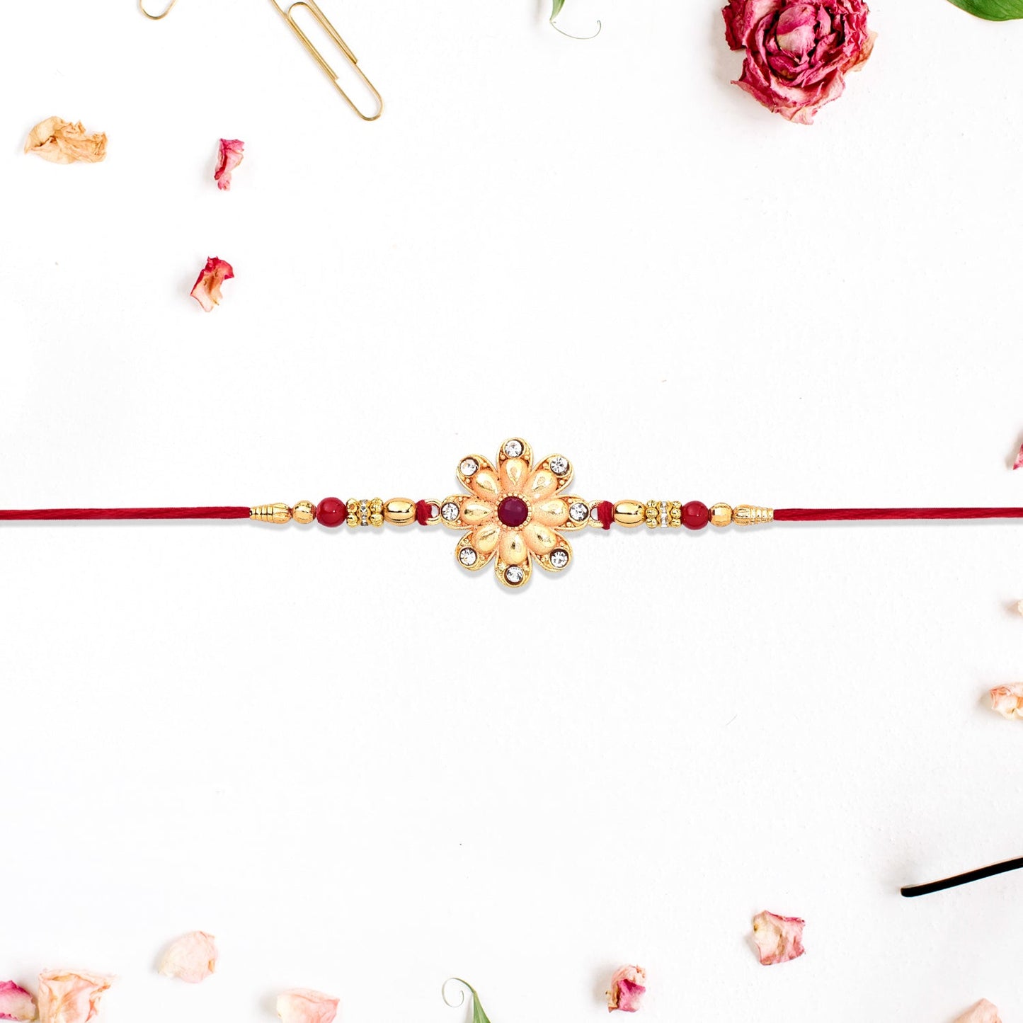 Golden Flower Rakhi for Brother Festive Raksha Bandhan Design (5pcs)
